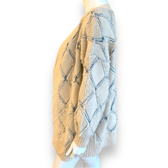 GILDED INTENT PULLED STITCH CREAM/BLUE CARDIGAN SWEATER. WOMEN’S SIZE  MEDIUM - Picture 10 of 12